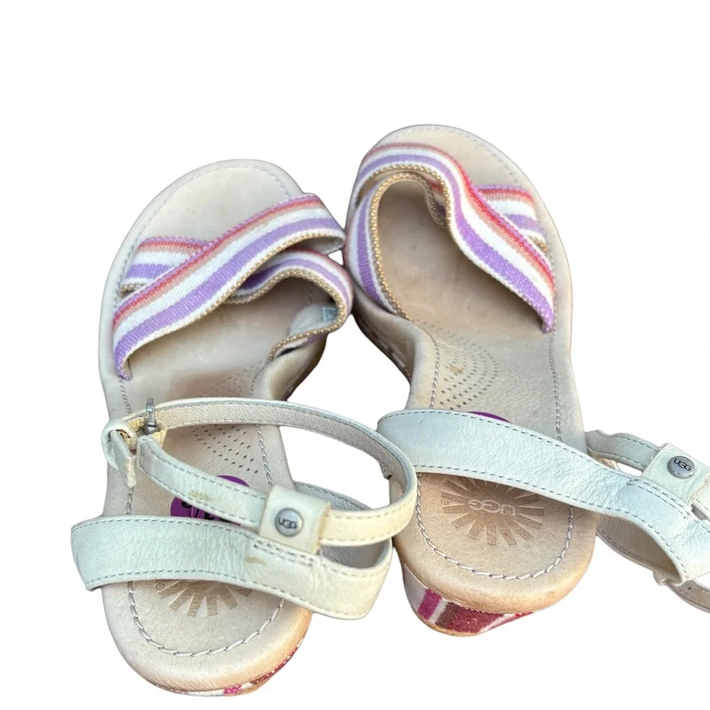 UGG Women’s 8 1/2 Nyssa Canvas & Leather Striped Slingback Wedge Sandals